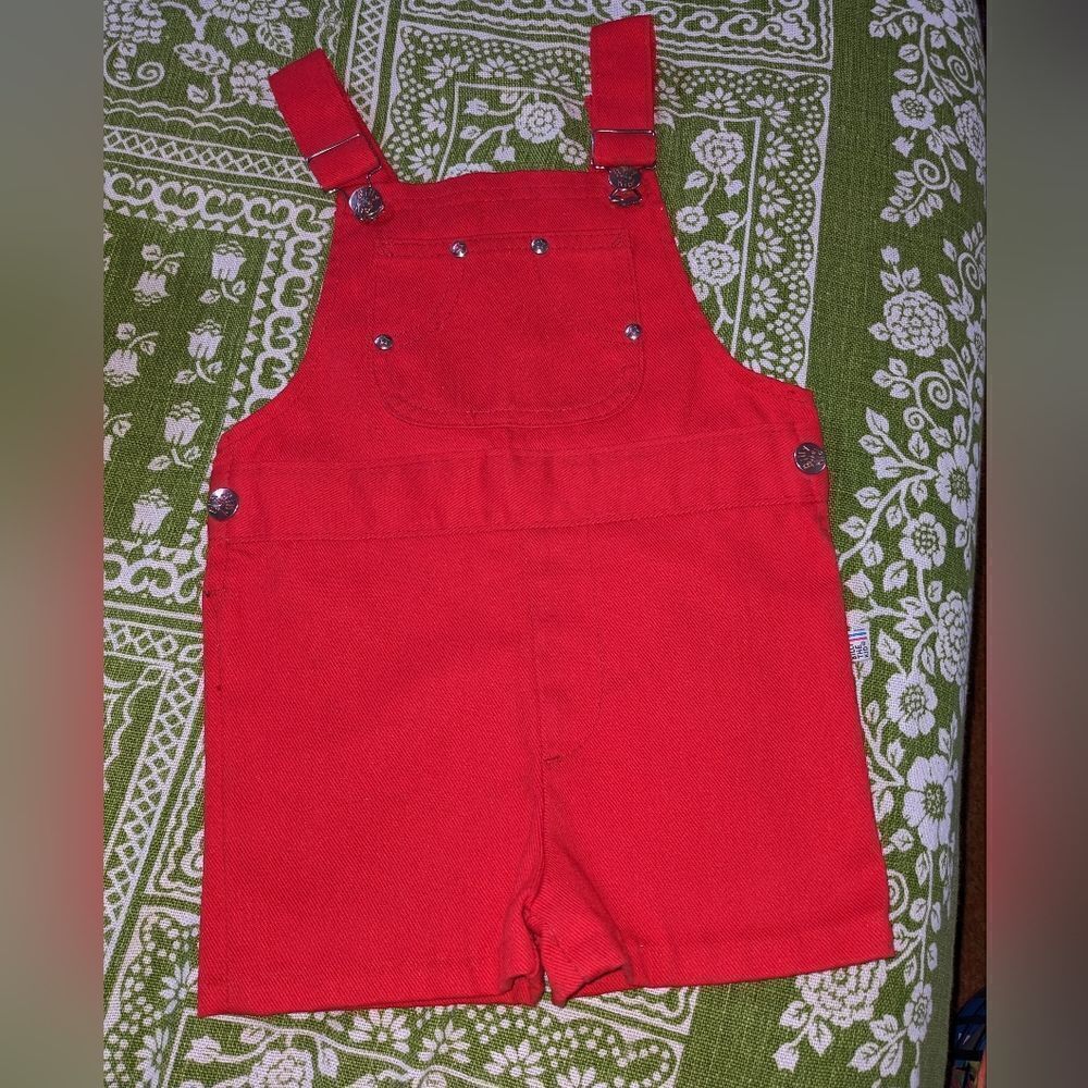 70s 80s‎ Vintage Billy the kid red  denim shortalls size 2T
